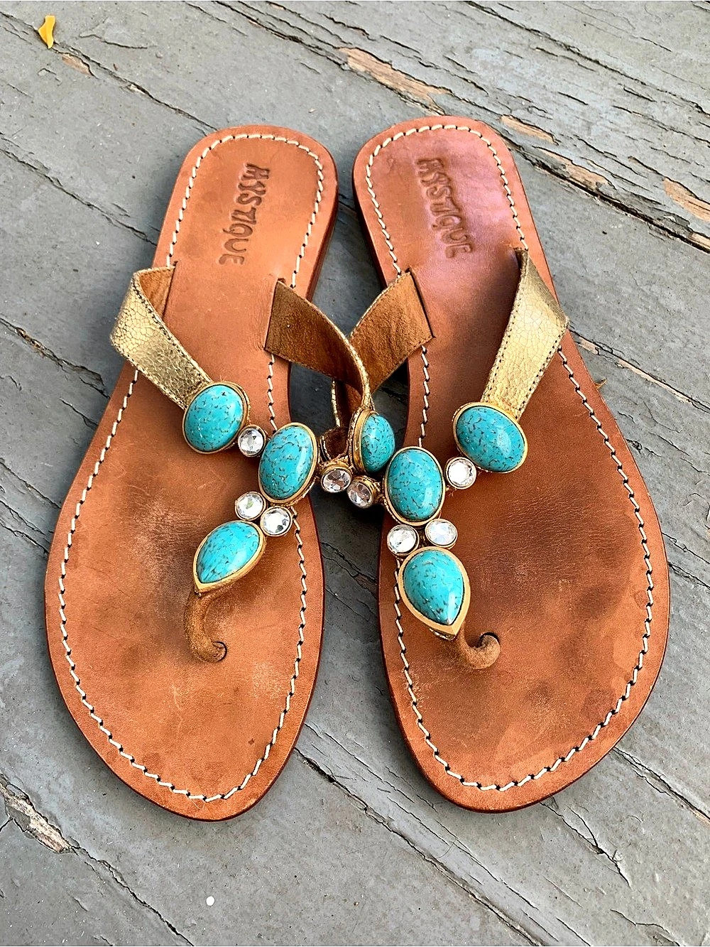 Mystique Embellished Sandals in Brown & Gold US 9